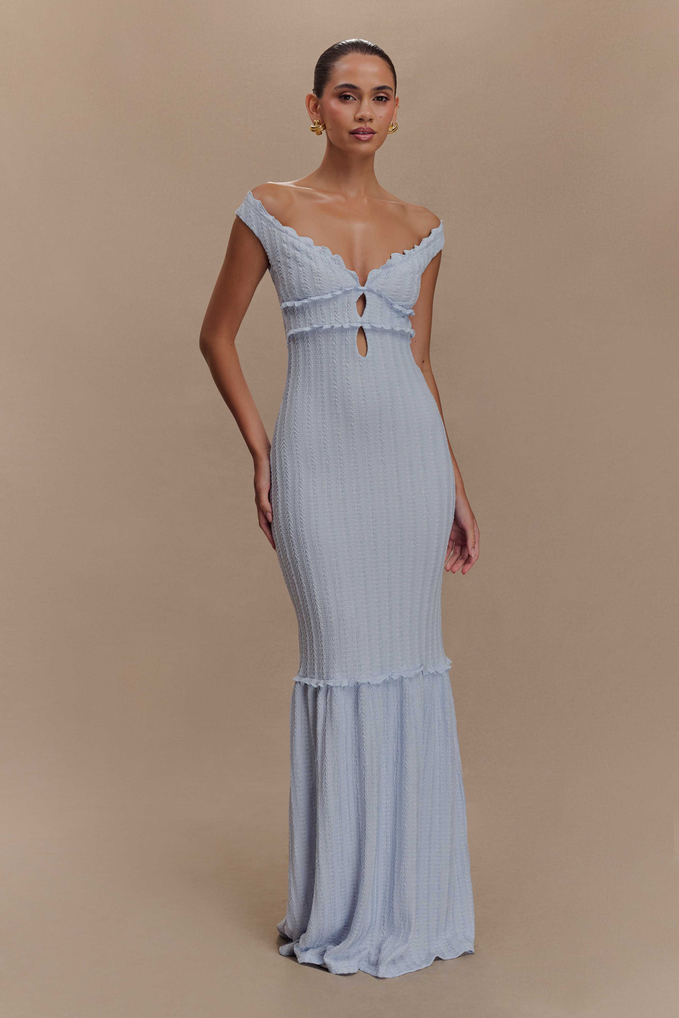 Natalie Off Shoulder Maxi Dress - Sky Blue | MESHKI US