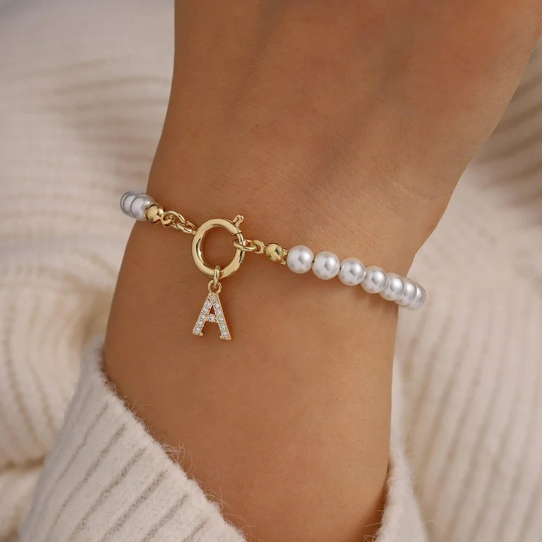 TURANDOSS Initial Pearl Bracelets for Women Girls Gifts, Personalized Pearl Bracelet Dainty Gold ... | Walmart (US)