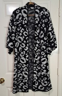 Anthropologie AKEMI + KIN Sigrid Duster Kimono Cardigan Sweater Black Leopard OS | eBay US