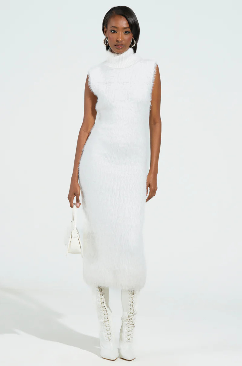 KYLIE FUZZY MIDI DRESS IN WHITE | AKIRA
