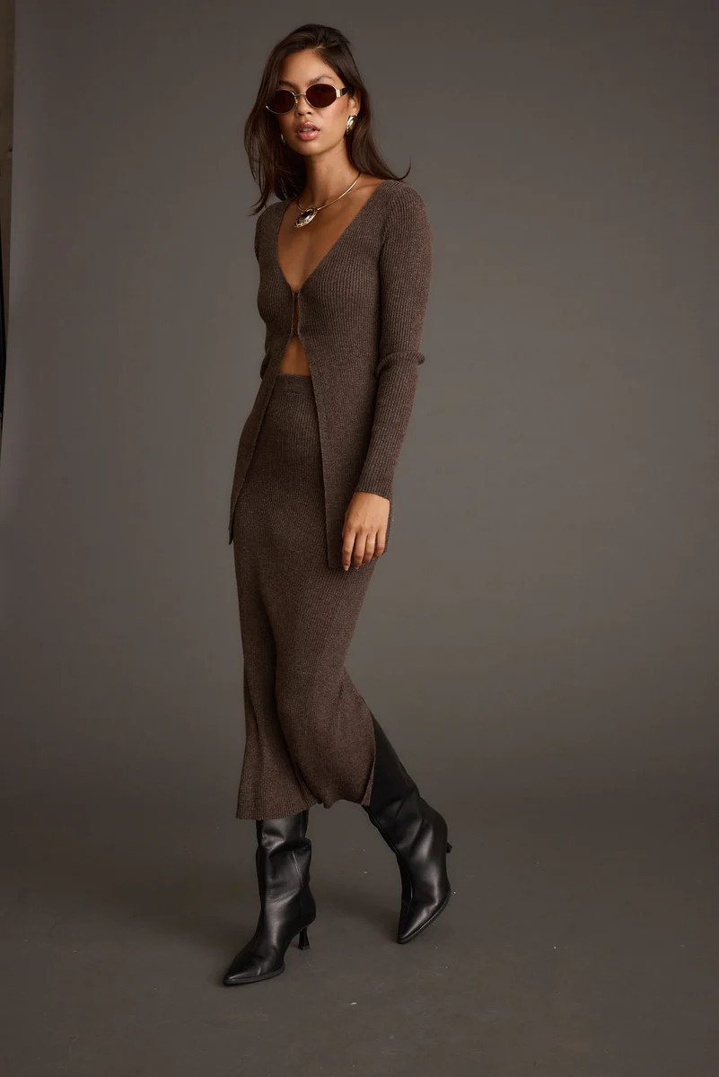 Tusk Mocha Open Front Longline Knit Sweater | 12th Tribe