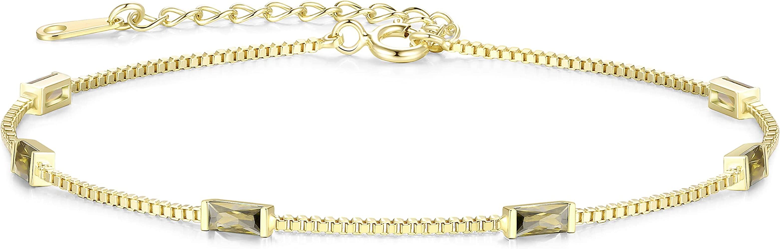 LOUISA SECRET Birthstone Bracelets for Women, 925 Sterling Silver Dainty Simple Link Bracelet, Bi... | Amazon (US)