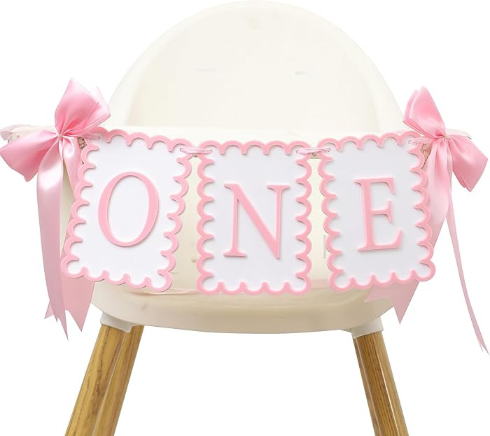 Girls 1st Birthday Decorations - Pink Bow High Chair Banner, Bow First Birthday Photo Props, Pink... | Amazon (US)