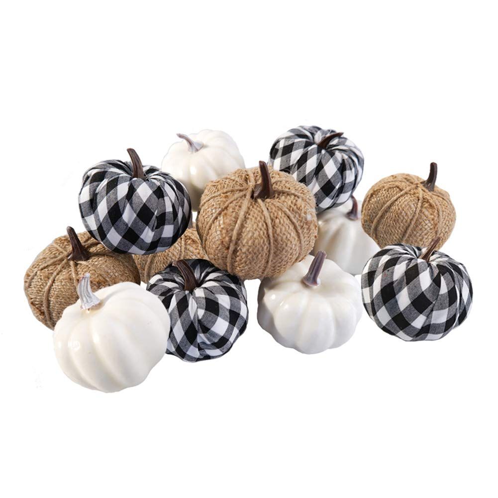 Ticlooc 12pcs Mixed Artificial Pumpkins Fake Harvest Pumpkins for Fall Wedding Thanksgiving Hallowee | Amazon (US)