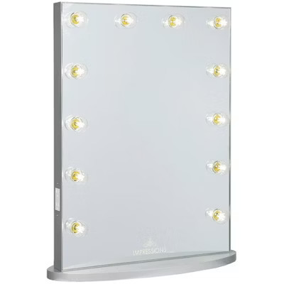 Impressions Vanity Hollywood Glow Lite XL Vanity Mirror with 12 LED Bulbs, Shimmery Silver 37 inches Height | Target
