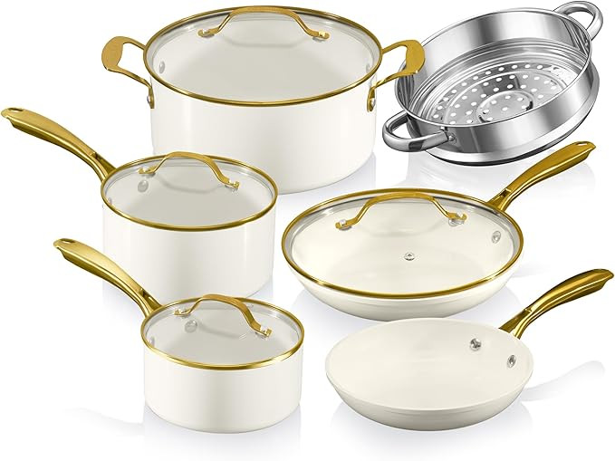 Gotham Steel 15 Pc Ceramic Cookware Set, Ceramic Pots and Pans Set Non Stick with Cooking Utensil... | Amazon (US)