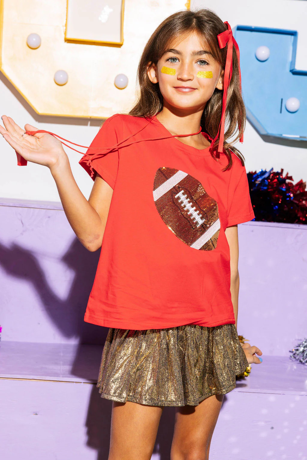 Kids Red & Gold Football Tee | Queen of Sparkles