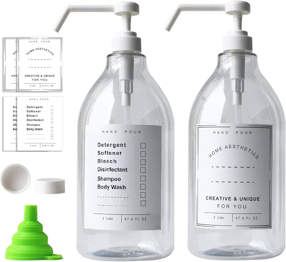 Unalilia Empty Plastic Laundry Liquid Dispenser Set - Large Soap Detergent Container (67.6 oz) Cl... | Amazon (US)