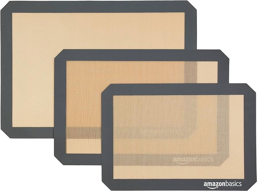 Amazon Basics Silicone, Non-Stick, Food Safe Baking Mat, Pack of 3, Beige/Gray, Rectangular | Amazon (US)