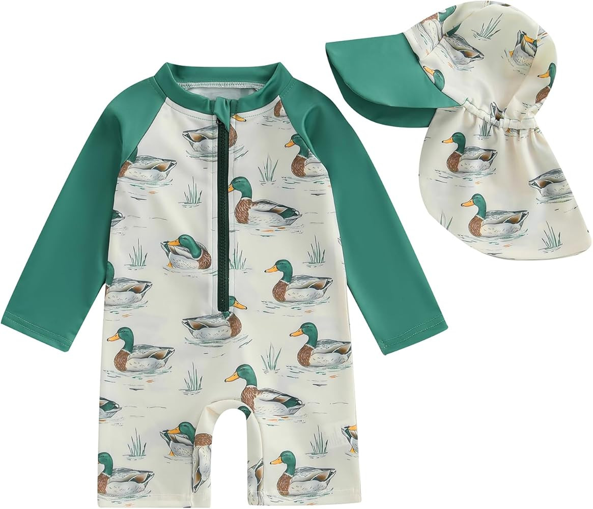 KMBANGI Toddler Baby Boy Mallard Swimsuit Kids Rash Guard Long Sleeve One Piece Bathing Suit Duck... | Amazon (US)