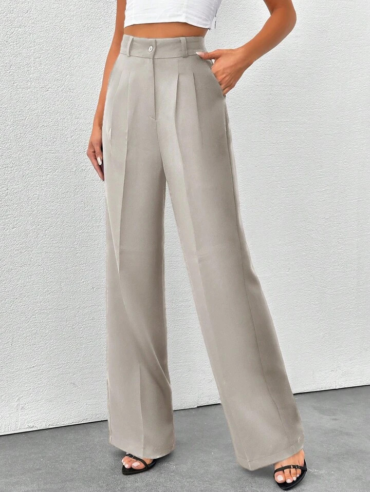 SHEIN Tall Tall Women's Solid Color High Waisted Wide Leg Pants | SHEIN