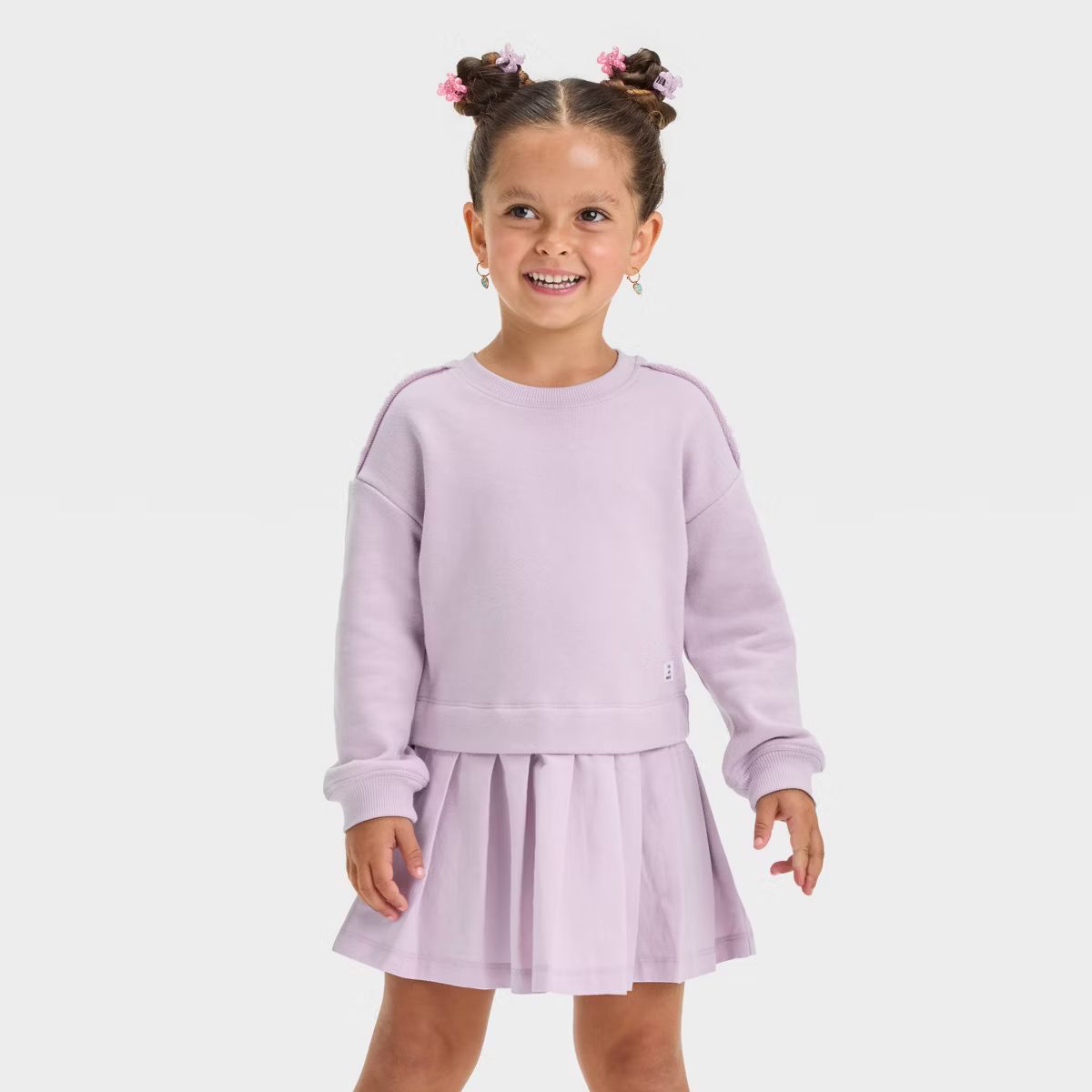 Grayson Mini Toddler Girls' Woven French Terry Sweatshirt Dress - Purple | Target