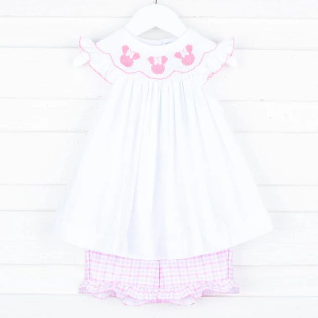 Mouse Ears Smocked Pink Plaid Short Set | Classic Whimsy