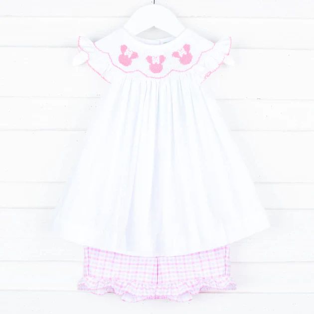 Mouse Ears Smocked Pink Plaid Short Set | Classic Whimsy