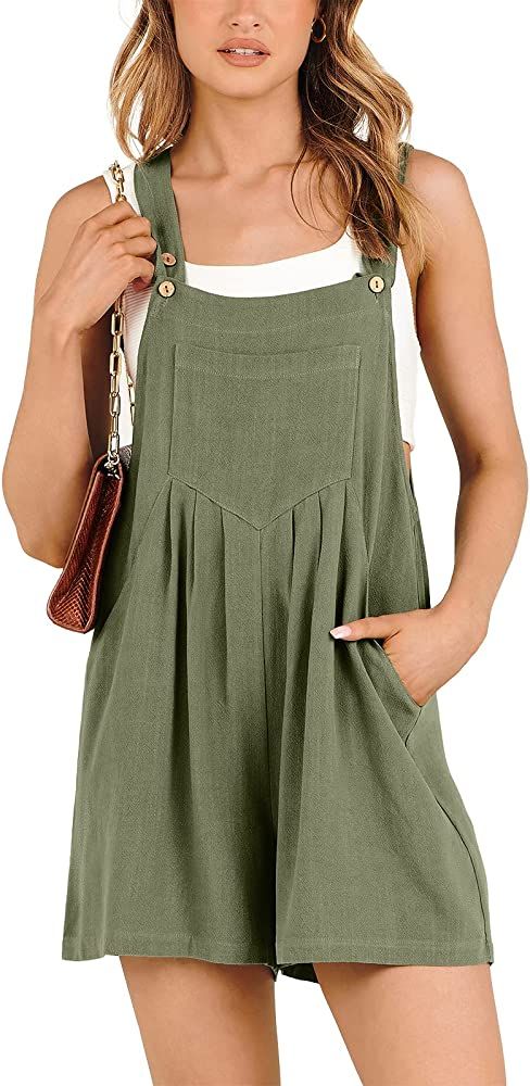 ANRABESS Women's Short Overalls Summer Casual Adjustable Strap Loose Linen Short Bib Overalls Jum... | Amazon (US)