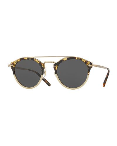 Remick Monochromatic Brow-Bar Sunglasses, Off White/Tortoise | Bergdorf Goodman