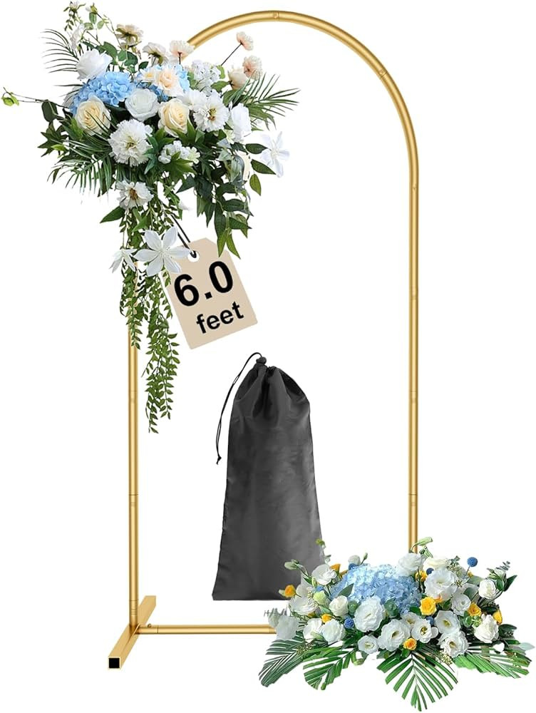 Wingedbird 6.0ft Gold Metal Garden Arbor Arch Frame with Storage Bag, Wedding Flower Arch Balloon... | Amazon (US)