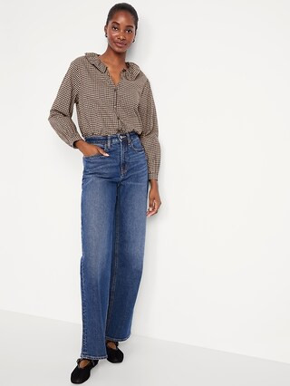 Button-Down Plaid Ruffle Shirt | Old Navy (US)