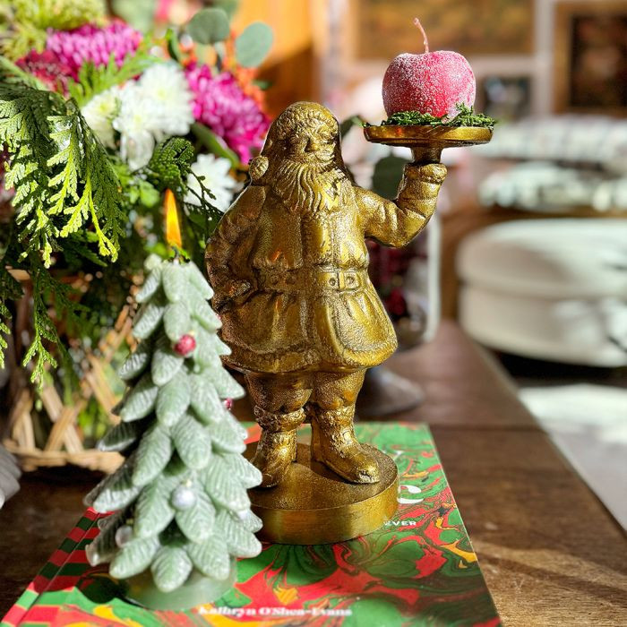Antique Gold Santa Claus Candle Holder | Antique Farm House