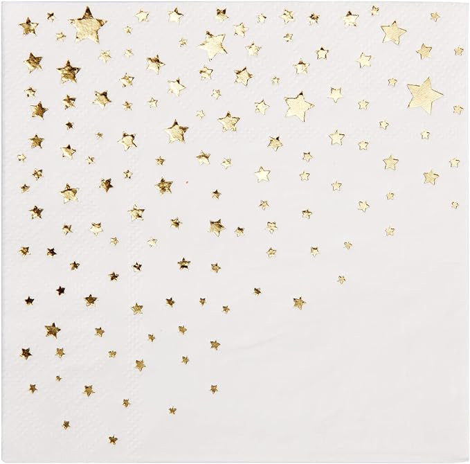 Stylish Gold Cocktail Napkins, 100 Disposable Paper Napkins, 5x5 Inch Gold Star Napkins, 3 Ply Na... | Amazon (US)