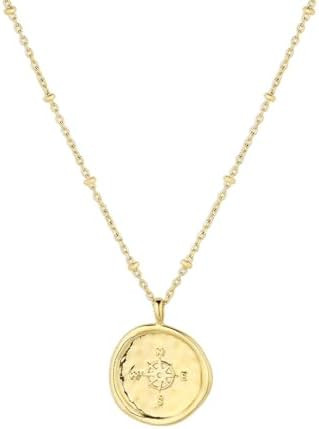 gorjana Collar con colgante de moneda de brújula para mujer, medallón chapado en oro o plata de... | Amazon (US)