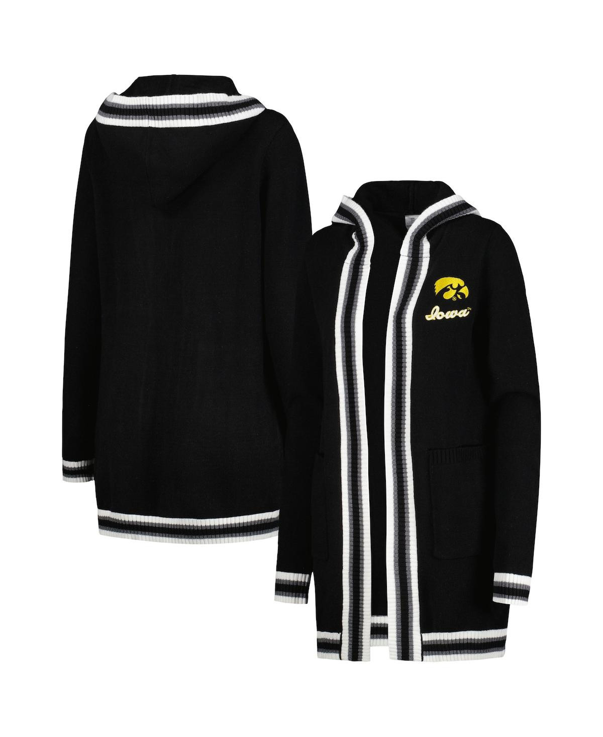 Women's Gameday Couture Black Iowa Hawkeyes One More Round Tri-Blend Striped Hooded Cardigan Sweater - Black | Macy's