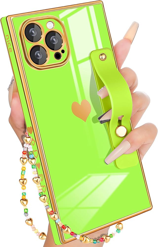 Petitian for iPhone 13 Pro Square Case Loopy Stand/Strap, Luxury Cute Women Girls Heart Electropl... | Amazon (US)
