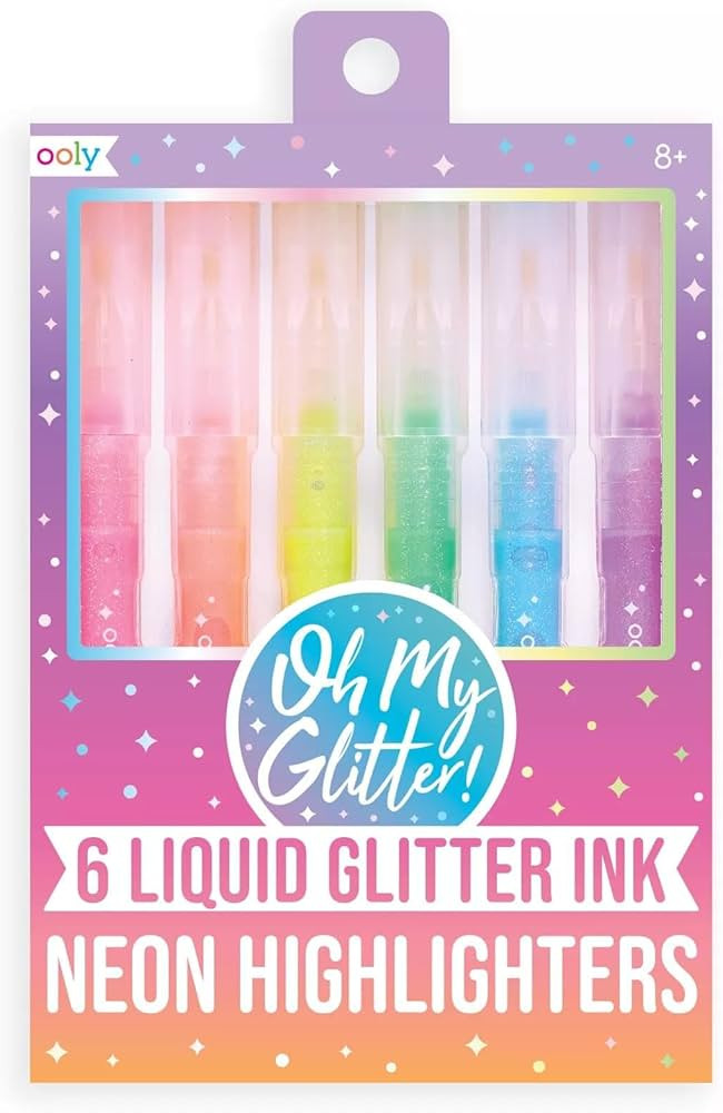 Ooly Oh My Glitter! Glitter Highlighter Pens [Set of 6] - Neon Colors, Chisel Tip-For Note Taking... | Amazon (US)