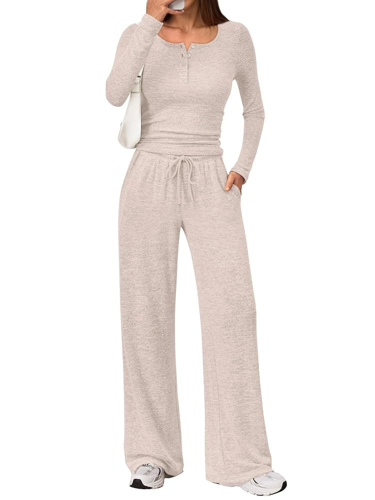 Trendy Queen Women's 2 Piece Matching Lounge Sets Fall Fashion Outfits Henley Neck Sweater Top Wi... | Amazon (US)