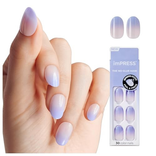 imPRESS Color Ombre Press On Nails, 'Friendzone', Blue, Short Oval, PureFit Technology, Patented Super Hold Adhesive, Chip Proof, Smudge Proof, Mini Nail File, Manicure Stick & 30 Fake Nails | Amazon (US)