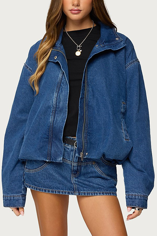 Edikted Hilary Oversized Denim Coat Jacket in Blue/Washed, Women's at Urban Outfitters | Urban Outfitters (US and RoW)
