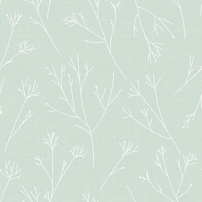 RoomMates RMK11950WP Green and White Twigs Peel and Stick Wallpaper | Amazon (US)