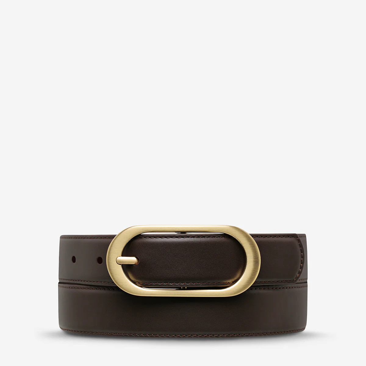 Final Loop Women's Choc Nappa/Gold Leather Belt | Status Anxiety® | Status Anxiety 