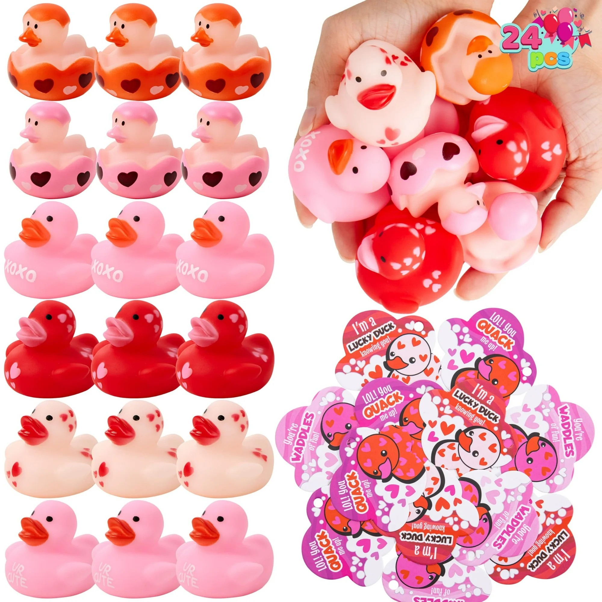 Joyfy 24 Pcs Valentine’s Day Gift Cards with Rubber Duck for Kids,Mini Rubber Duck Bath Toys fo... | Walmart (US)