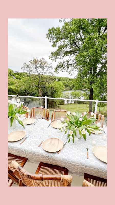 Serene dining table setting.  Bamboo. Tulips.  Coastal.  

#LTKSeasonal #LTKStyleTip #LTKHome