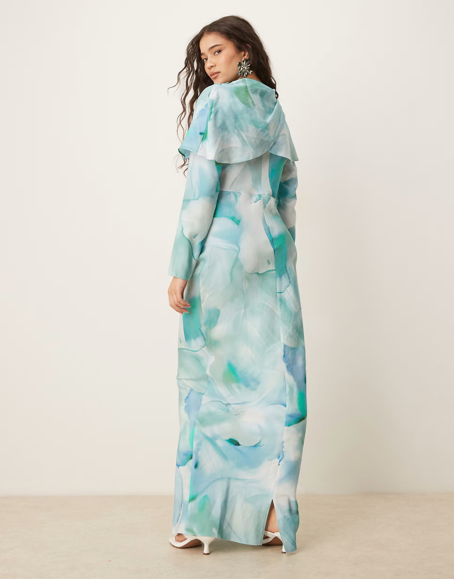 ASOS DESIGN high neck draped bodice maxi dress in green abstract print | ASOS (Global)