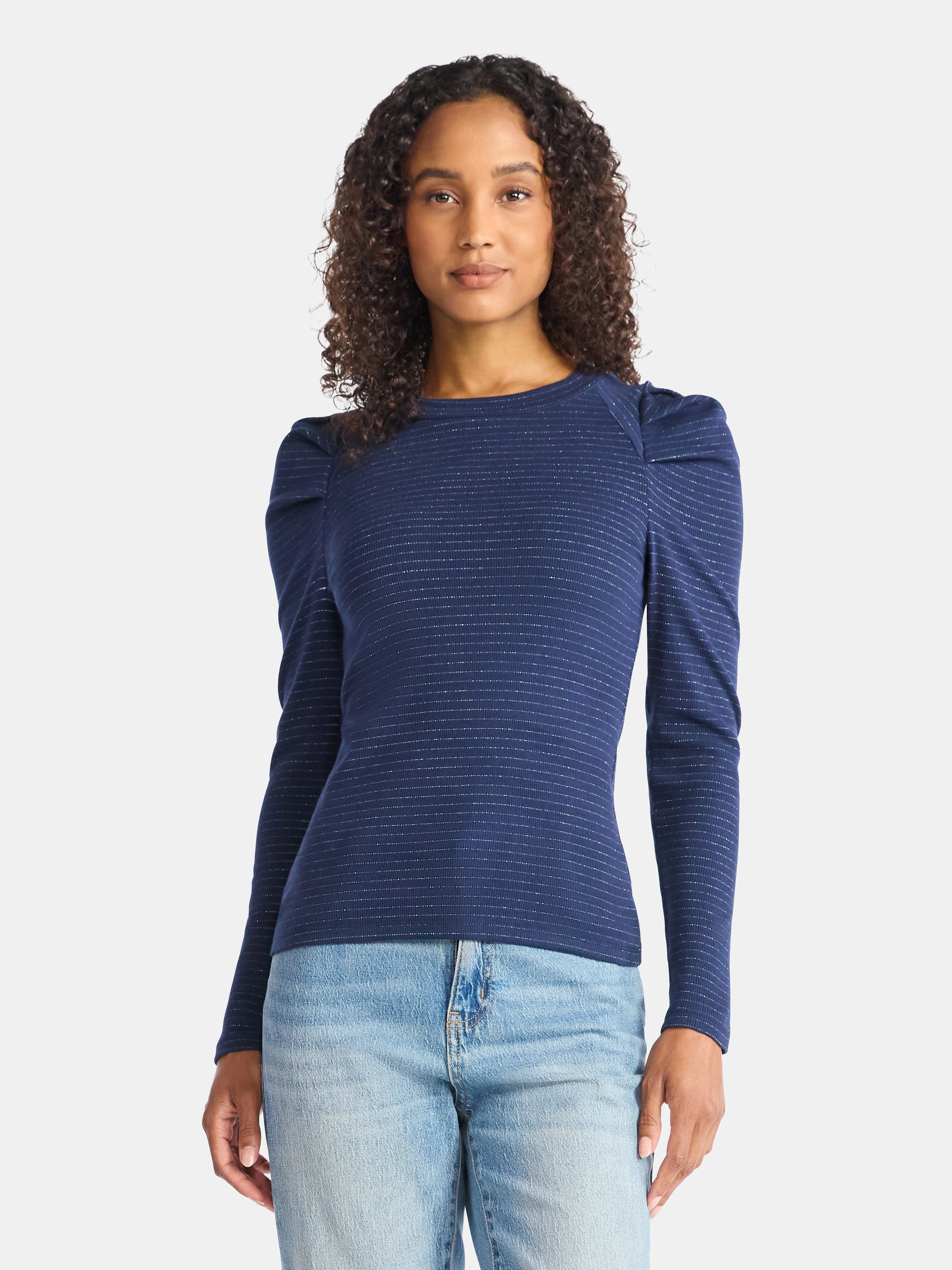 Time and Tru Women's Top with Long Puff Sleeves, Size XS-XXXL | Walmart (US)