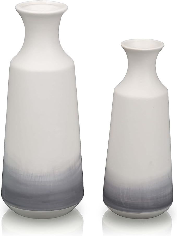 TERESA'S COLLECTIONS Modern White and Grey Ceramic Vase for Home Decor, Set of 2 Elegant Decorati... | Amazon (US)