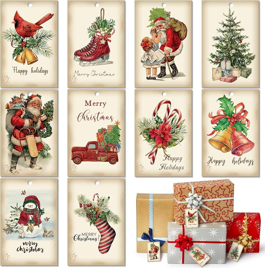 200 Pieces Vintage Christmas Gift Tags Traditional Vintage Victorian Style Christmas Gift Tags Ha... | Amazon (US)