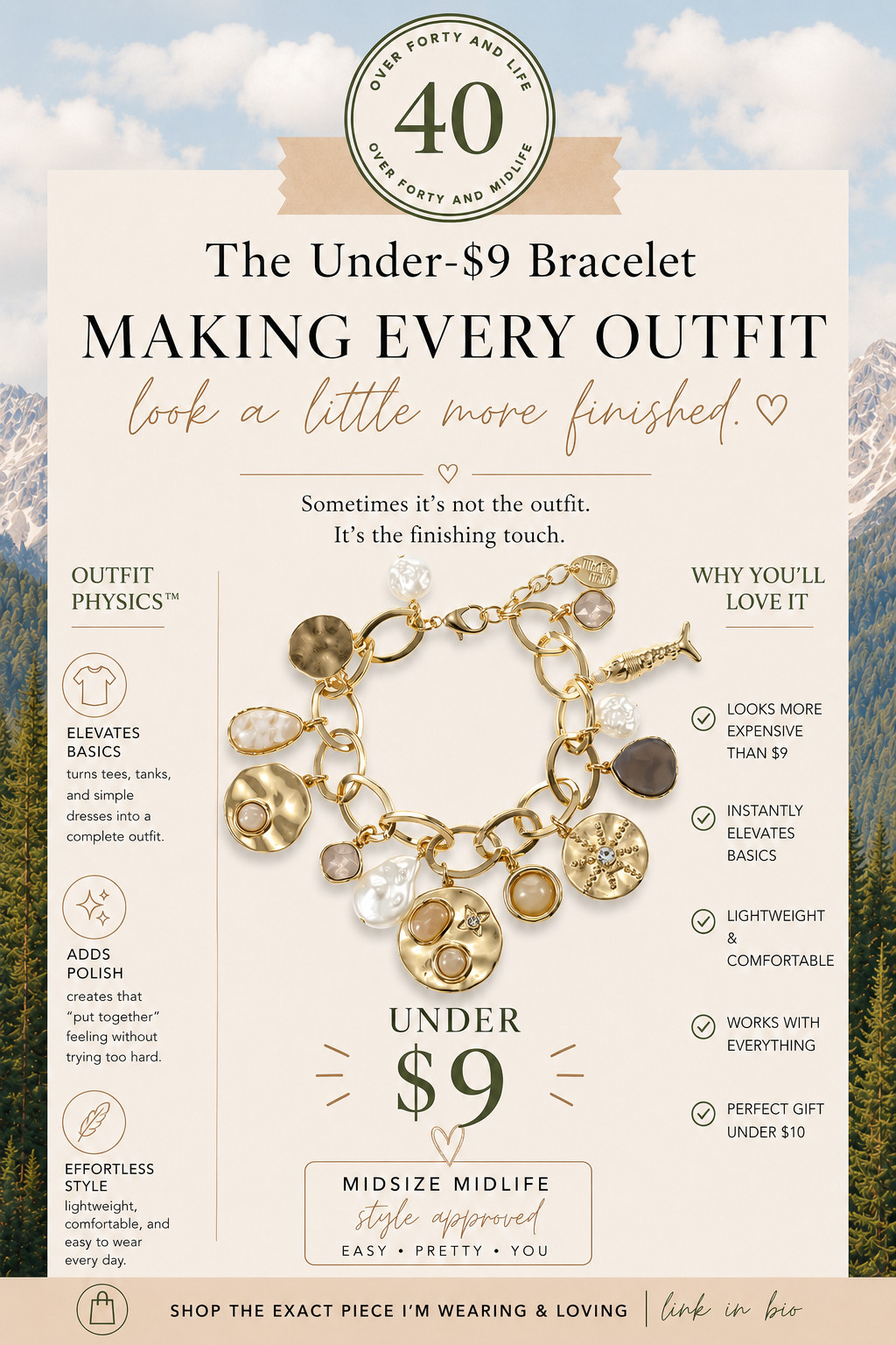  ✨Tap the bell, save and ❤️ for over 40 fashion, midlife style, midsize fashion and luxury looks for less.  

Sometimes it isn't the dress.

It isn't the jeans.

It isn't even the outfit.

It's the finishing touch.

This little under-$9 bracelet has been the easiest way to make my summer outfits feel more polished, more intentional, and a little more me.

I love finding pieces that look far more expensive than they are, and this one does exactly that.

✨ Elevates basics
✨ Works with dresses, denim, and linen
✨ Lightweight and comfortable
✨ Under $9

Proof that style isn't always about buying more.

Sometimes it's about adding one small detail that makes everything else work a little harder.

🤍 Helping you look good, feel good.

👑 Helping you look good, feel good! — Lindsey Denver 🤍 

Check back daily for belly-friendly style, confidence, and Outfit Physics.


#over40style #midlifefashion #midsizestyle #over50style #genxstyle #affordablestyle #summerstyle #walmartfashion #outfitphysics #fashionover40
 

 #LTKOver40 #LTKMidsize #LTKPlusSize