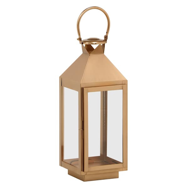 Copper Lantern With Glass, 19", Metallic, sold by At Home | At Home
