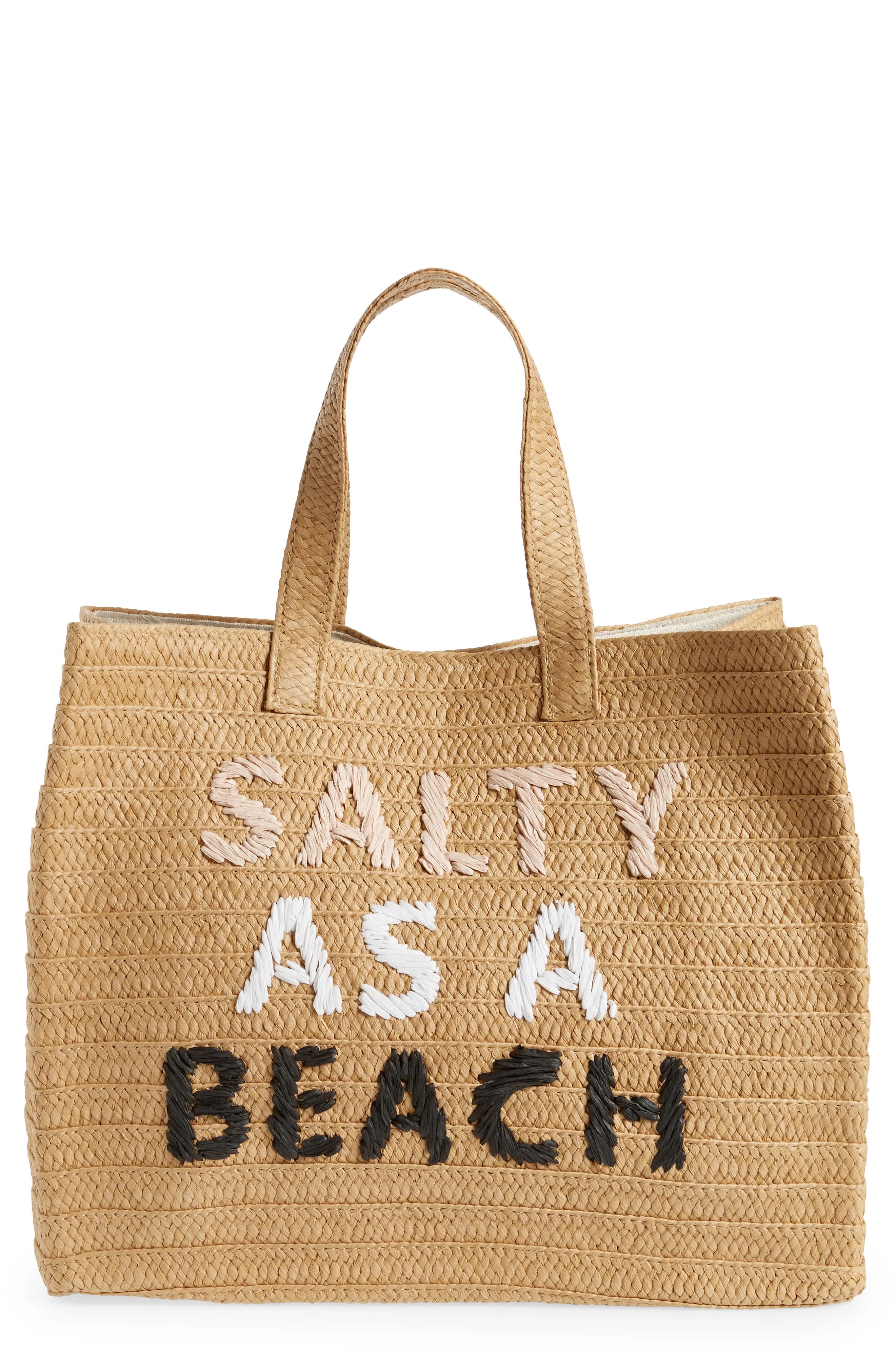 btb Los Angeles Salty as a Beach Straw Tote in Black/Dusty/White at Nordstrom | Nordstrom