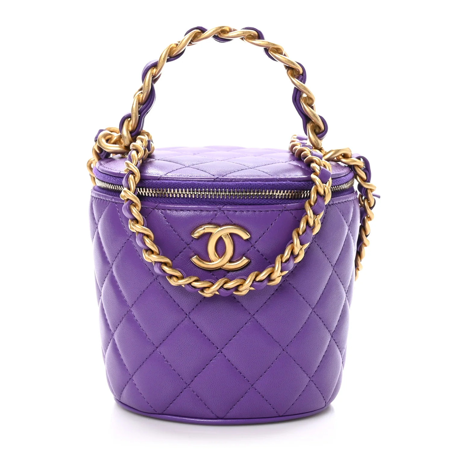 Lambskin Quilted Top Handle Vanity With Chain Purple | FASHIONPHILE (US)