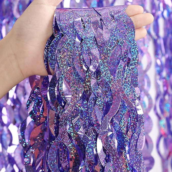 Purple Foil Fringe Curtains Party Decorations - CYLMFC 3 Pack 3.3 ft x 6.6 ft Foil Party Curtain ... | Amazon (US)