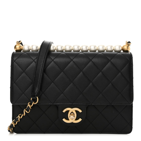 Lambskin Quilted Small Chic Pearls Flap Black | FASHIONPHILE (US)