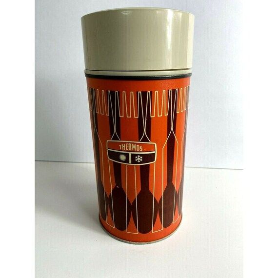 Vintage 1970s Metal Thermos Hot Cold Storage Orange Brown Pint | Etsy | Etsy (US)