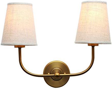 Permo Vintage Double Sconce Antique 2-Lights with Flared Funnel Linen Beige Fabric Shade | Amazon (US)