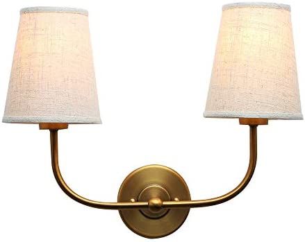 Permo Vintage Double Sconce Antique 2-Lights with Flared Funnel Linen Beige Fabric Shade - - Amaz... | Amazon (US)