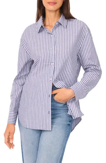 Halogen® Stripe Poplin Button-Up Shirt in Granada Sky at Nordstrom Rack, Size Small | Nordstrom Rack