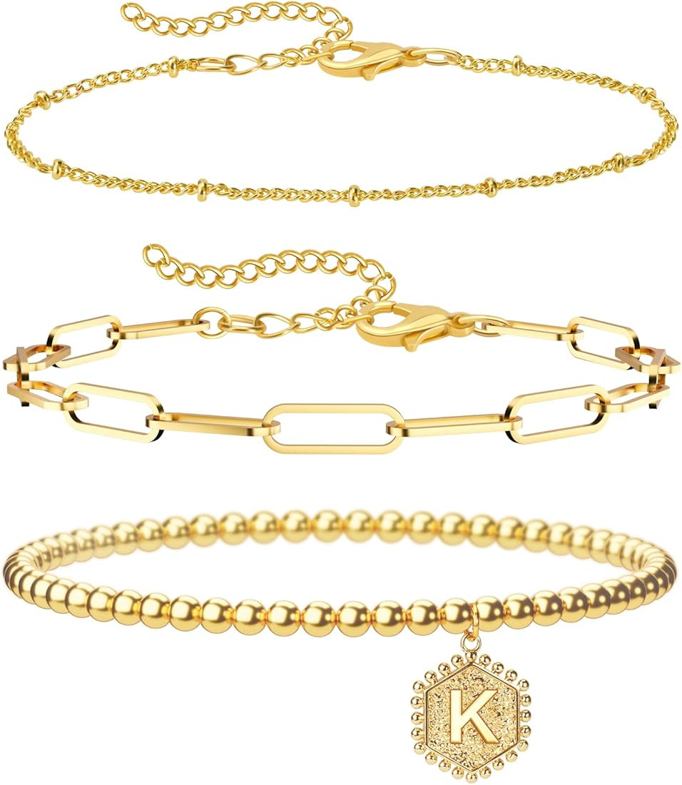 BINYUELLR 18K Real Good Plated Bracelet for Women Initial Bracelets for Women Layered Bracelets Set  | Amazon (US)